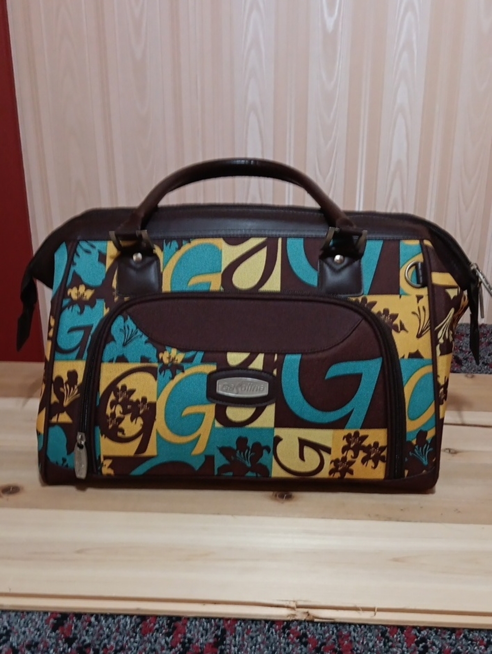 Vintage Gasoline Patterned Overnight Bag